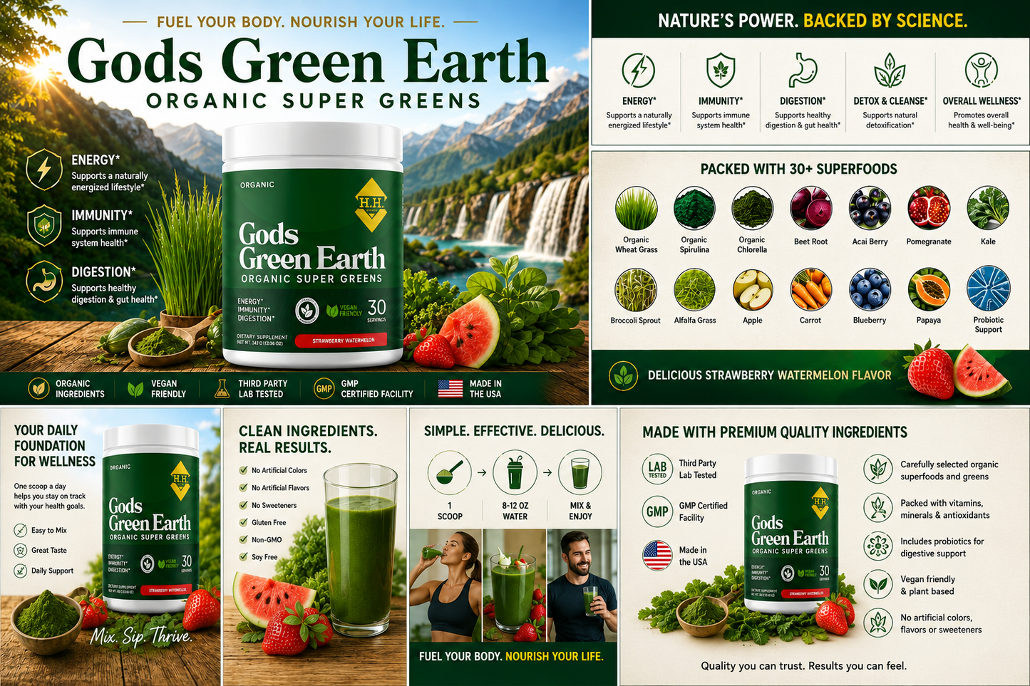 God's Green Earth Organic Super Greens | Daily Greens Powder for Energy, Digestion & Wellness