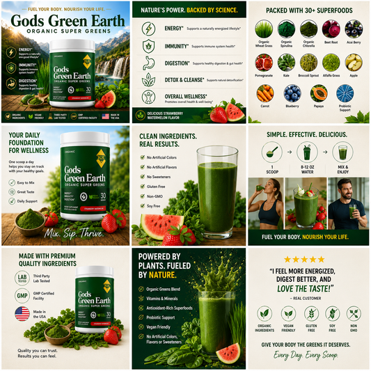 God's Green Earth Organic Super Greens | Daily Greens Powder for Energy, Digestion & Wellness