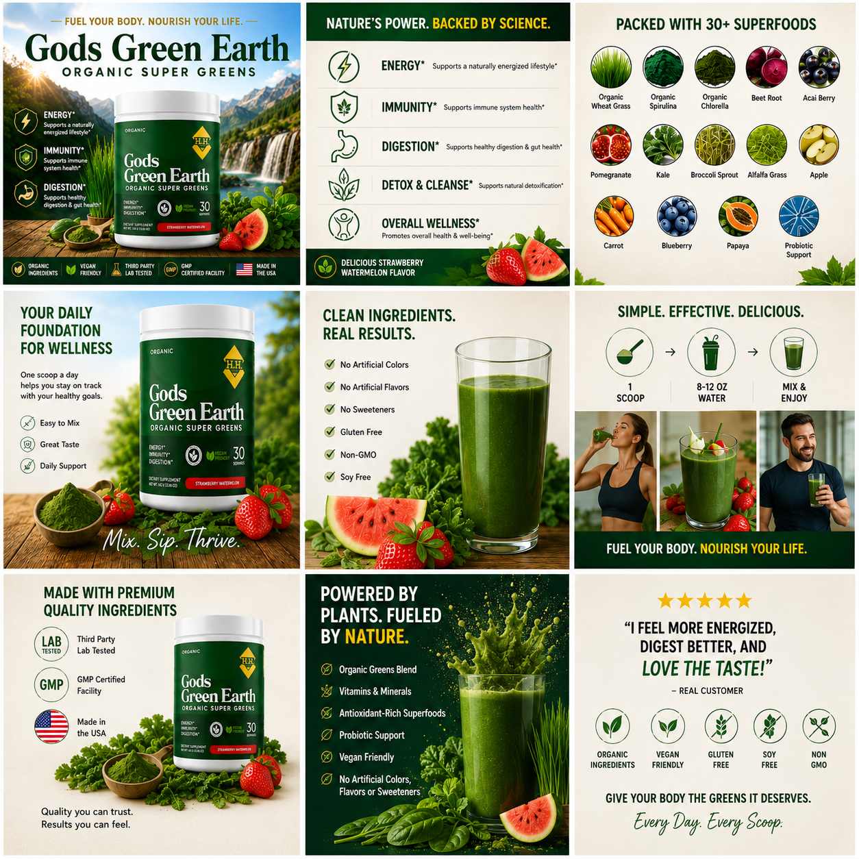 God's Green Earth Organic Super Greens | Daily Greens Powder for Energy, Digestion & Wellness