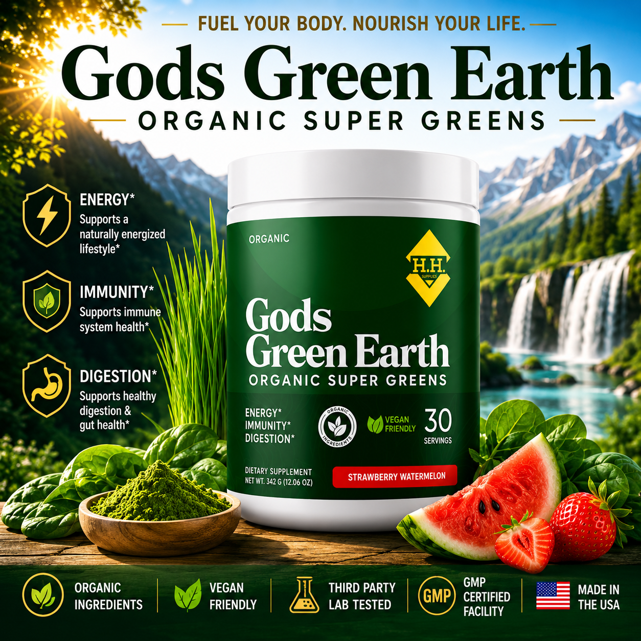 God's Green Earth Organic Super Greens | Daily Greens Powder for Energy, Digestion & Wellness
